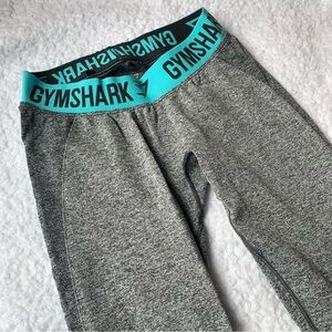 Gymshark gray heather teal logo waistband leggings mid rise athletic size small